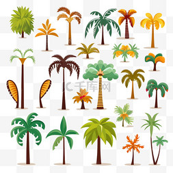 椰树叶图片_各种卡通棕榈树平面图标集