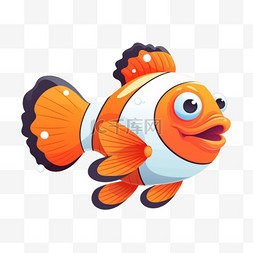 橘色的游泳圈图片_可爱的小丑鱼游泳卡通向量图标插