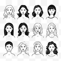 女孩的头发图片_一组女性化身矢量插图白色背景上