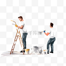 粉刷图片_两个男人正在粉刷房间里的墙壁