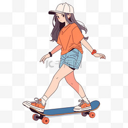 滑板运动卡通手绘元素女孩