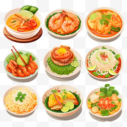 套餐图片_插图图标集泰国菜，包括泰餐，木