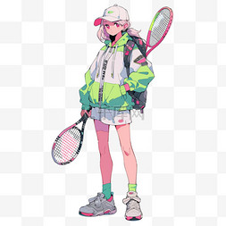 网球表情图片_手绘打网球的女孩卡通元素