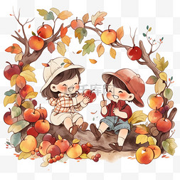 苹果吃苹果图片_吃苹果可爱孩子卡通手绘元素