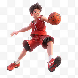 的动作图片_打篮球的男孩卡通3d元素