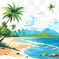 夏日海滩度假图片_平坦设计的天堂热带海滩