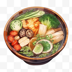 中餐食物图片_水彩风格中餐菌菇蔬菜汤