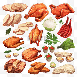 鸡肉和不同类型的鸡肉制品