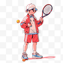 卡通手绘打网球男孩元素