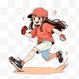 卡通棒球女孩手绘元素
