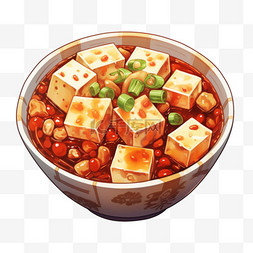 中餐食物图片_水彩风格中餐一大碗麻婆豆腐