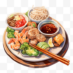 小吃图片_水彩风格中餐多种小吃食物拼盘
