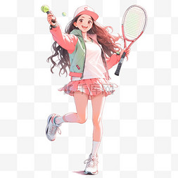 女孩网球运动卡通手绘元素