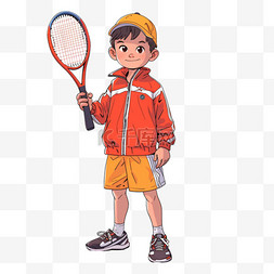男孩卡通手绘打网球元素
