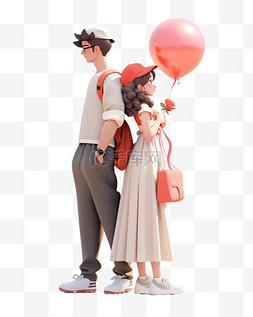 车内情侣图片_七夕节情人节3D立体人物手拿气球