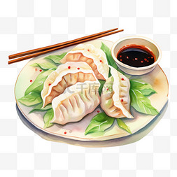 水彩风格中餐肉饺子