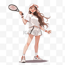 开心女孩打网球卡通手绘元素
