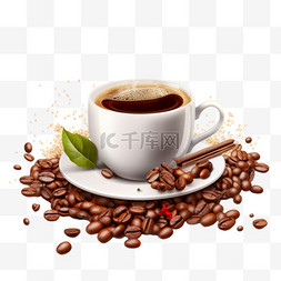 咖啡豆和咖啡杯背景