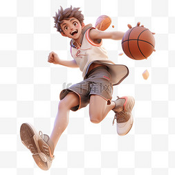男孩打篮球3d元素卡通