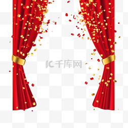 红色背景邀请函图片_红色窗帘和金色五彩纸屑的写实盛