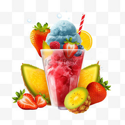 水果背景草莓图片_夏日冰雪海报，带有草莓、芒果和