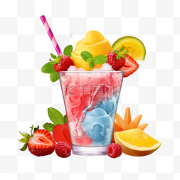 夏日凉饮图片_夏日冰雪海报，带有草莓、芒果和