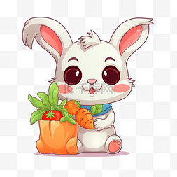 教育图标图片_可爱的兔子和胡萝卜袋卡通向量图