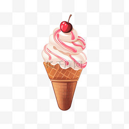 冰激凌蛋筒卡通图标插图。甜食图