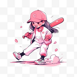 做运动的猪图片_卡通元素棒球女孩手绘