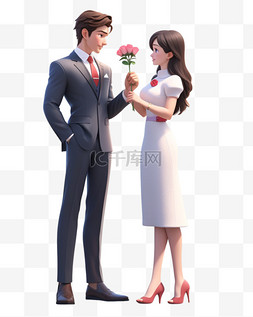女生西装图片_七夕情人节3D立体人物送花给女生
