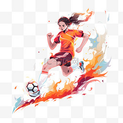 踢足球图片_运动女孩踢足球卡通手绘元素