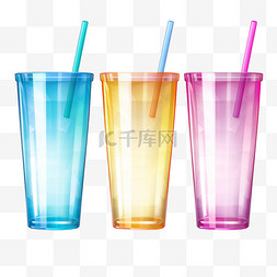彩色的杯子图片_空的一次性彩色塑料玻璃杯，带盖