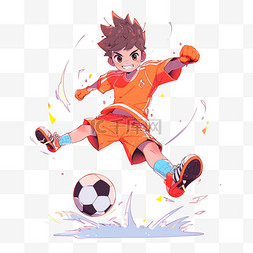 踢足球男孩手绘元素卡通