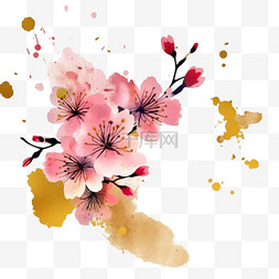 樱花金色背景泼墨水彩模板