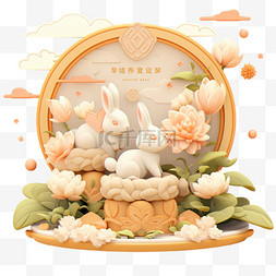3d兔子月饼图片_中秋节白兔卡通3d元素月饼
