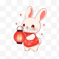 提着灯笼的兔子图片_卡通提着灯笼的小兔子手绘元素