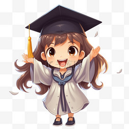 手绘卡通人物图片_快乐可爱的小女孩kawaii孩子在毕业