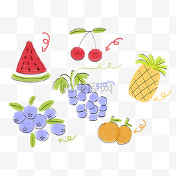 水果简笔画素材图片_彩色水果蜡笔画卡通创意简笔画