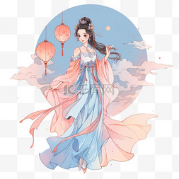 中秋节古典嫦娥元素仙女卡通手绘