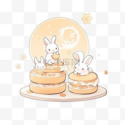 中秋节背景图片_中秋月饼场景小兔子月亮卡通手绘
