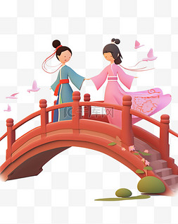 桥上的情侣图片_七夕情人节元素桥上约会的夫妻