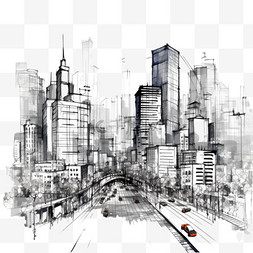手绘建筑背景图片_勾勒现代城市背景