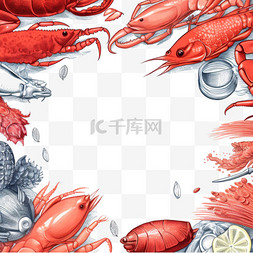 美食素描图片_用示例文本模板和鱼蟹龙虾三文鱼