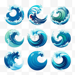 水浪蝴蝶图片_波浪形图标。水-海元素，海洋-液