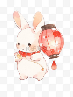 提灯笼的兔子图片_提着灯笼中秋小兔子卡通手绘元素