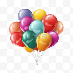 生日快乐图片_逼真的一串飞行的光滑气球，五颜