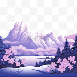 淡紫色背景和蓝色山脉的照片