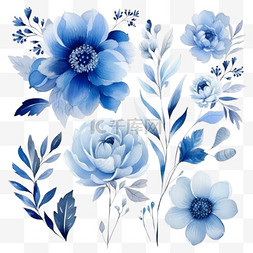 蓝色背景花纹图片_水彩蓝色插花系列