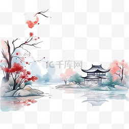 中式餐厅挂画图片_水彩画中式背景