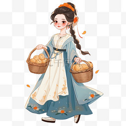 中秋节美女月饼卡通手绘元素